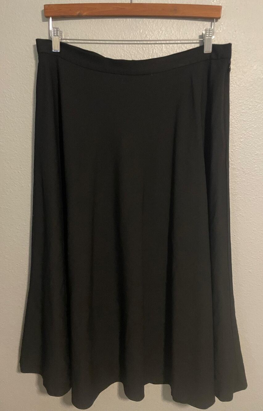 Lauren Ralph Lauren Womens Midi Skirt Size 14W Black Wool A Line Long Neutral